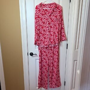 Kate Spade Red Heart Print Pajama Set In XL Wide Leg Crop Pant